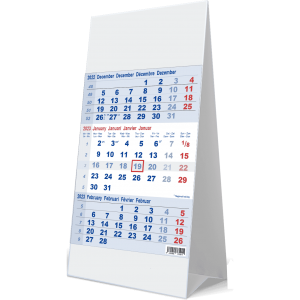 Calendrier de bureau 3 mois bleu 2023
