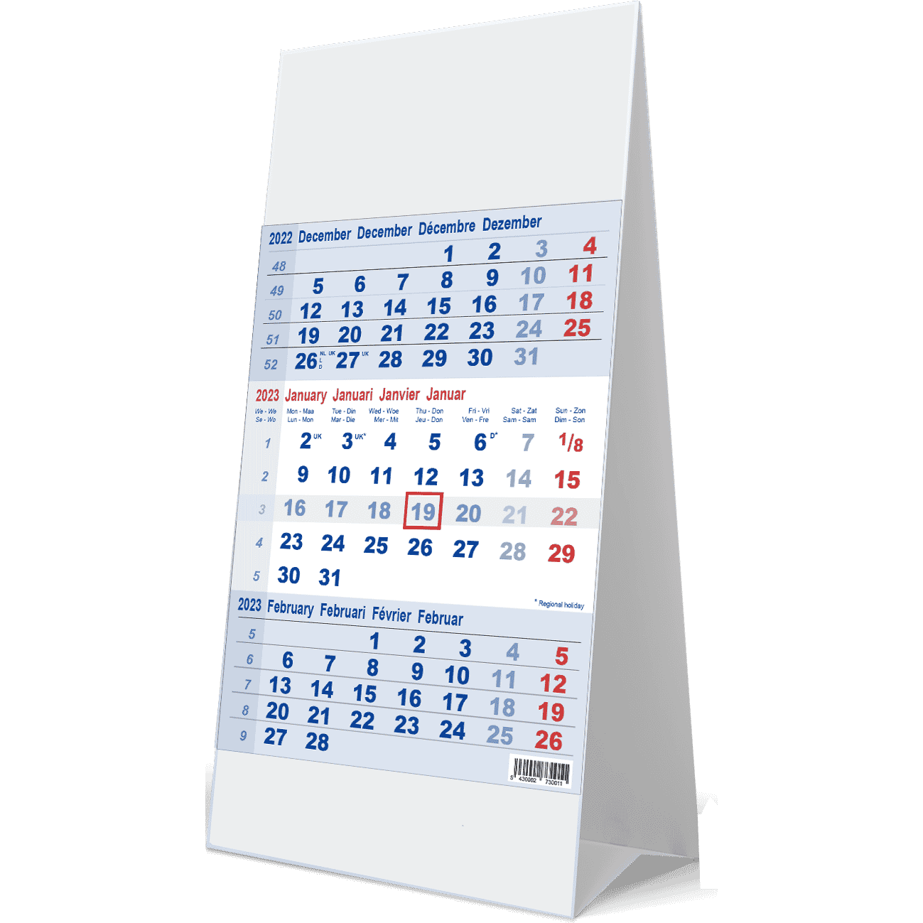Calendrier de bureau 3 mois bleu 2023 - lecalendrier.shop