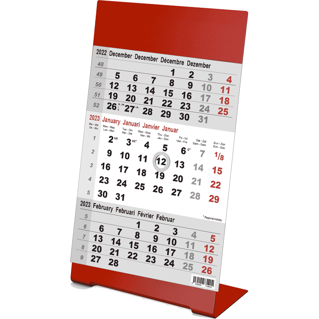 Calendrier de bureau 3 mois Color 2023 rouge - lecalendrier.shop Calendrier de bureau 3 mois Color 2023 rouge - lecalendrier.shop