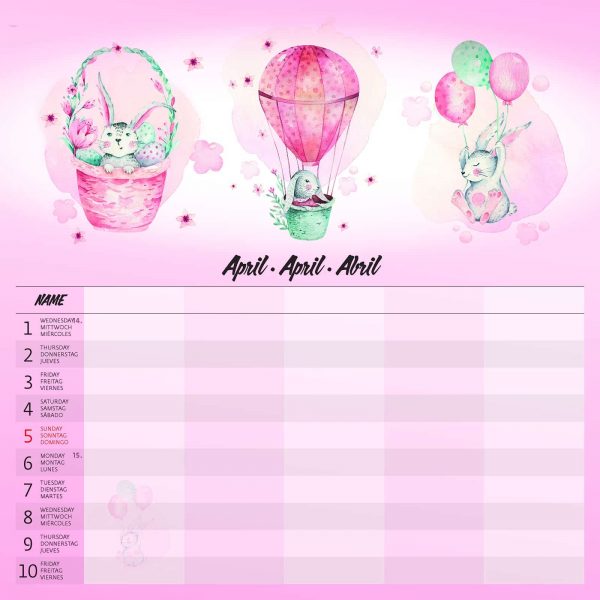 Calendrier mural Family Planner - avril détail
