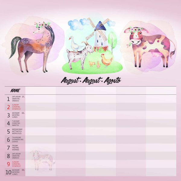 Calendrier mural Family Planner - août détail