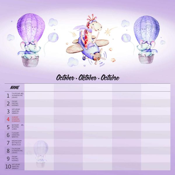Calendrier mural Family Planner - octobre détail