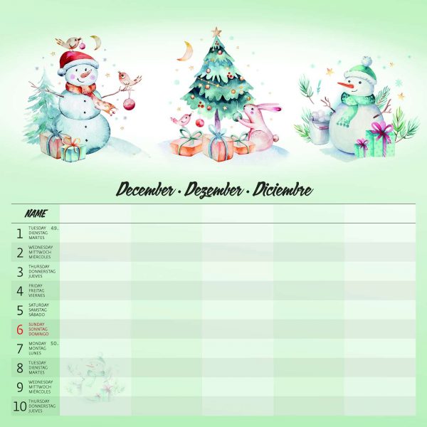 Calendrier mural Family Planner - décembre détail
