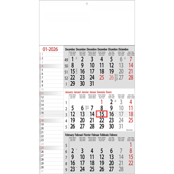 Calendrier trimestriel Mémo 2026 gris