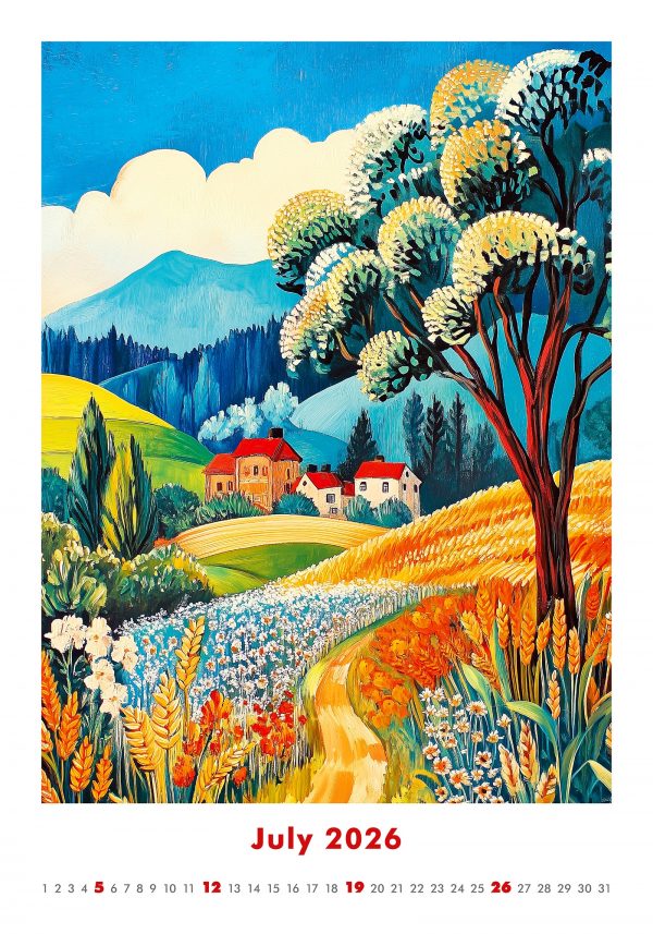 Calendrier mural Art Naive 2026 - juillet