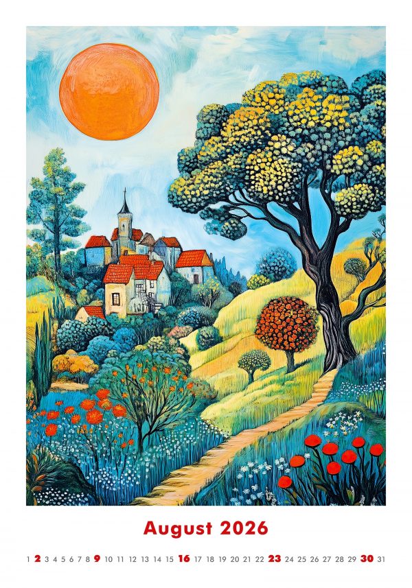 Calendrier mural Art Naive 2026 - août