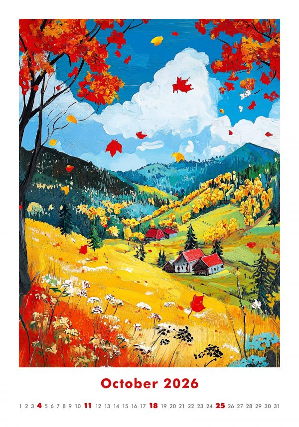 Calendrier mural Art Naive 2026 - octobre
