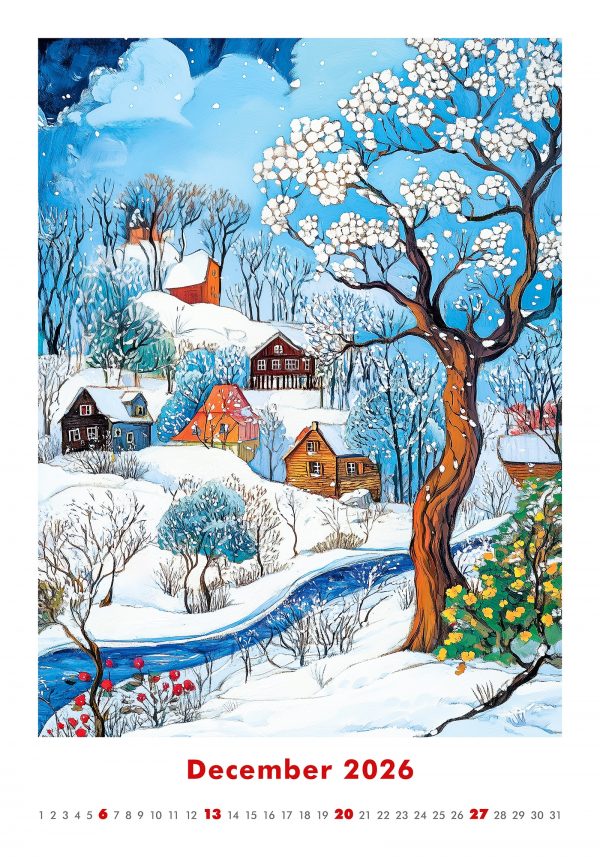 Calendrier mural Art Naive 2026 - décembre