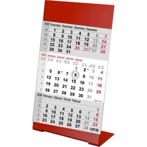 Calendrier de bureau 3 mois Color rouge 2026
