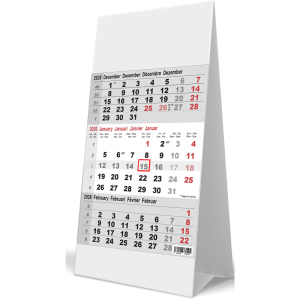 Calendrier de bureau 3 mois gris 2026