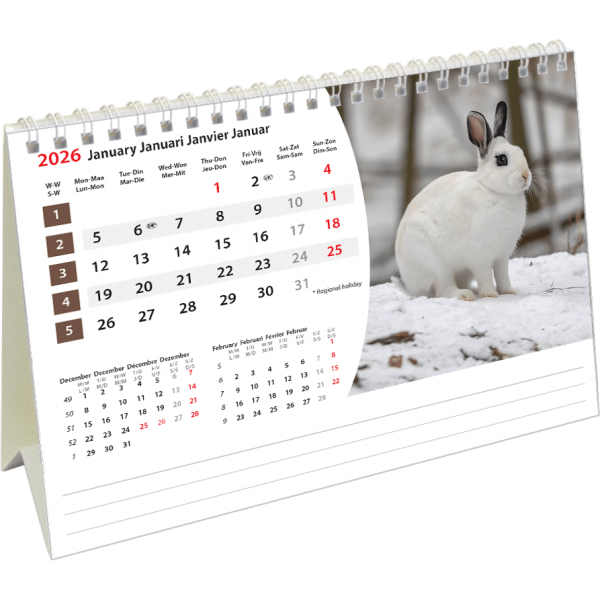 Calendrier de bureau Animals 2026 - janvier