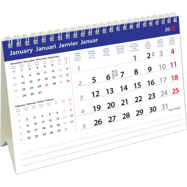 Calendrier de bureau Belgium 2026