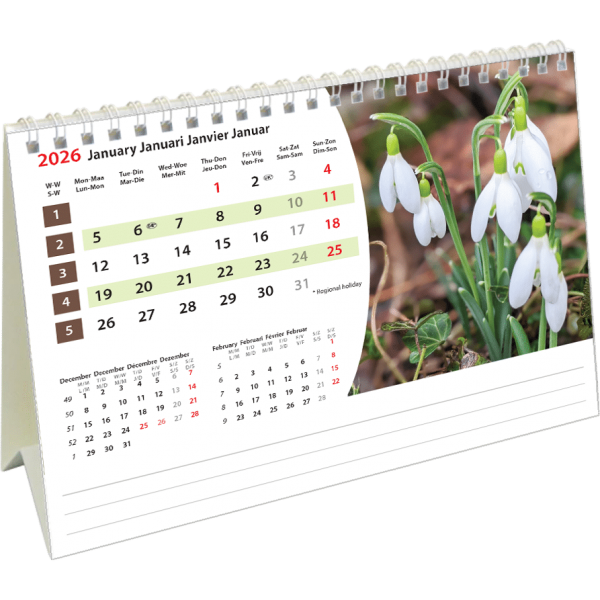 Calendrier de bureau Flowers 2026 - janvier