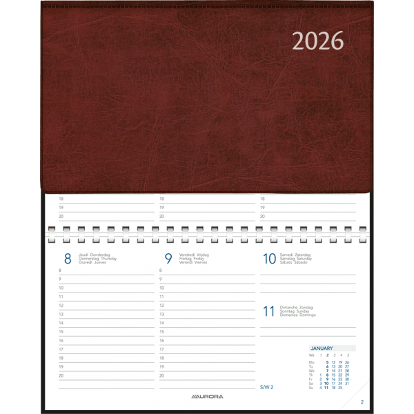 Agenda de poche Novoplan 2026 spirale Bordeaux