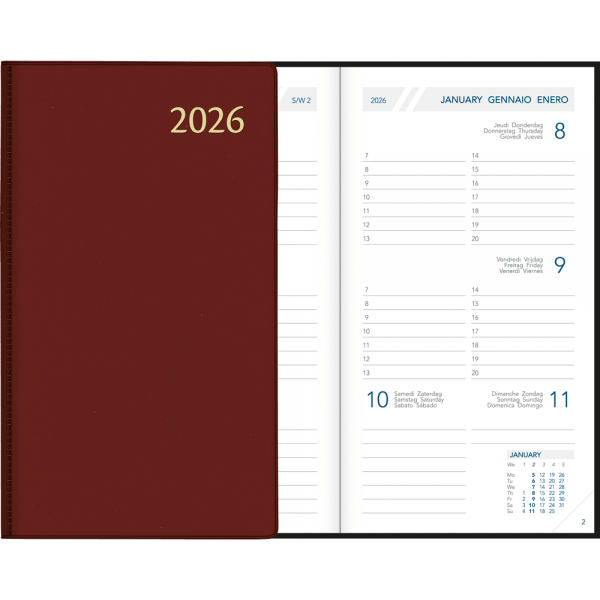 Agenda de poche Visuplan 2026 relié bordeaux