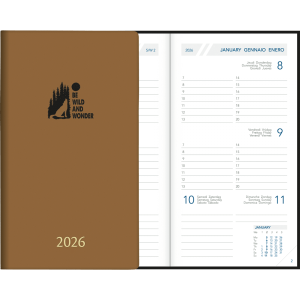 Agenda de poche Visuplan 2026 relié brun cacao