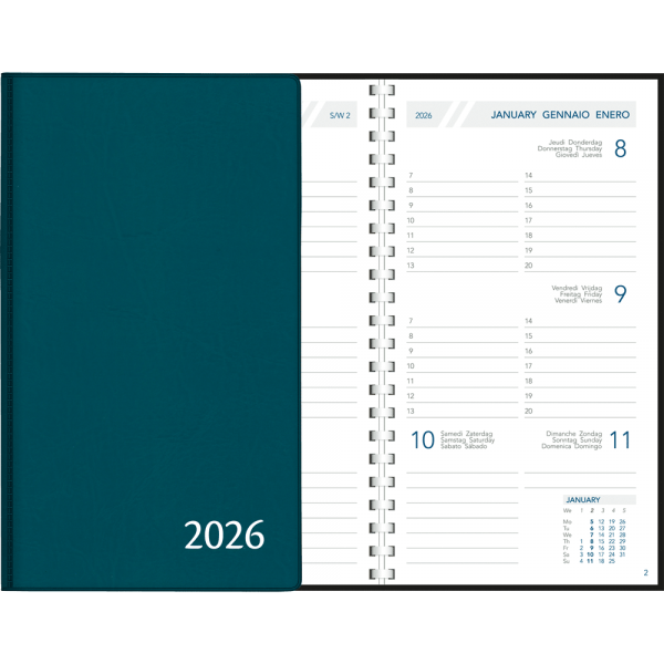 Agenda de poche Visuplan 2026 spirale bleu vert