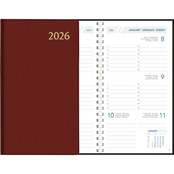 Agenda de poche Visuplan 2026 spirale bordeaux