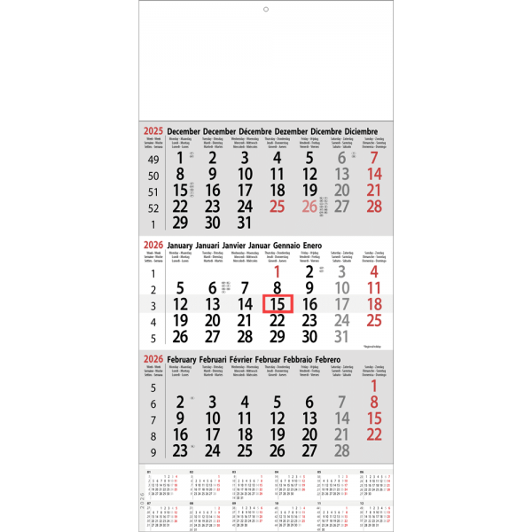 Calendrier trimestriel Classic avec récapitulatif annuel 2026