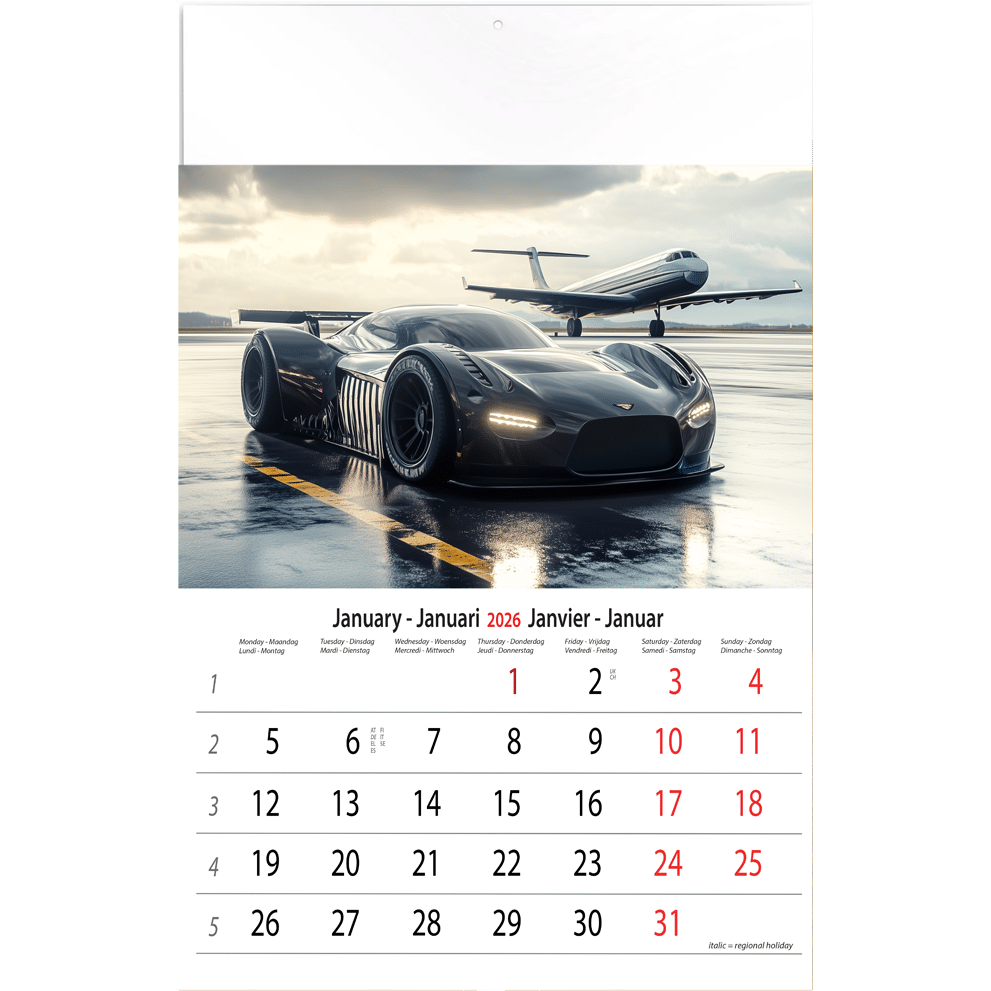 Calendrier mural Sports Cars by AI 2026 - Janvier